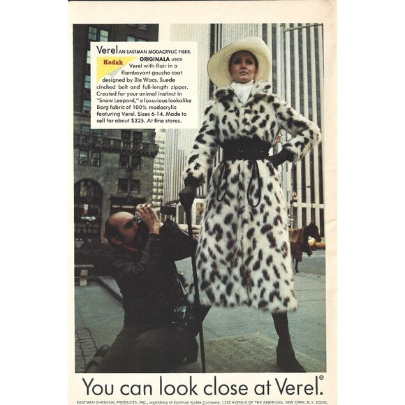 FAUX Snow Leopard Imitation 1970s Fashion Coat ADVERT 1970s Vintage Print Ad - Picture 1 of 2